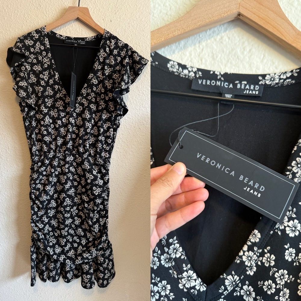 Veronica Beard Black Floral Dress-Size M-NWT - Picture 2 of 14